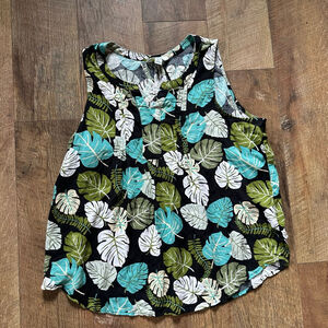 Women's Croft & Barrow Petite Leaf Print Tank Top PL Black Green